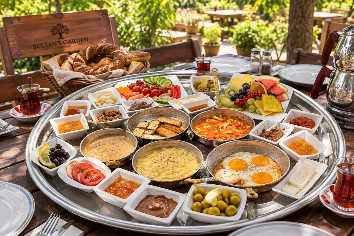 Frühstückstisch im Garten von Sultans Garden